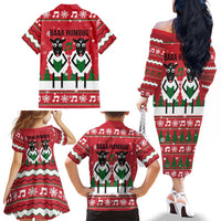 Vintage Sheep Music Christmas Family Matching Off The Shoulder Long Sleeve Dress and Hawaiian Shirt Xmas Holiday Patterns - Wonder Print Shop