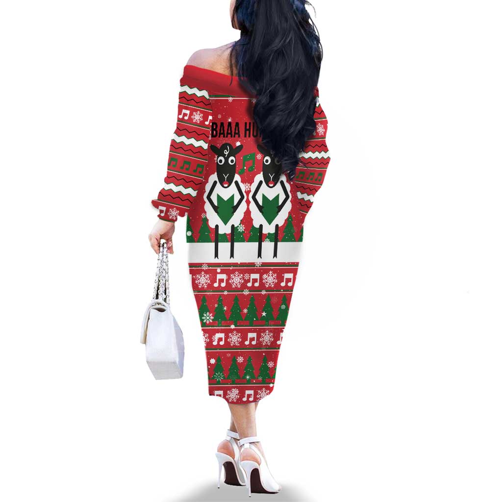 Vintage Sheep Music Christmas Family Matching Off The Shoulder Long Sleeve Dress and Hawaiian Shirt Xmas Holiday Patterns - Wonder Print Shop
