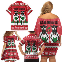 Vintage Sheep Music Christmas Family Matching Off Shoulder Short Dress and Hawaiian Shirt Xmas Holiday Patterns - Wonder Print Shop