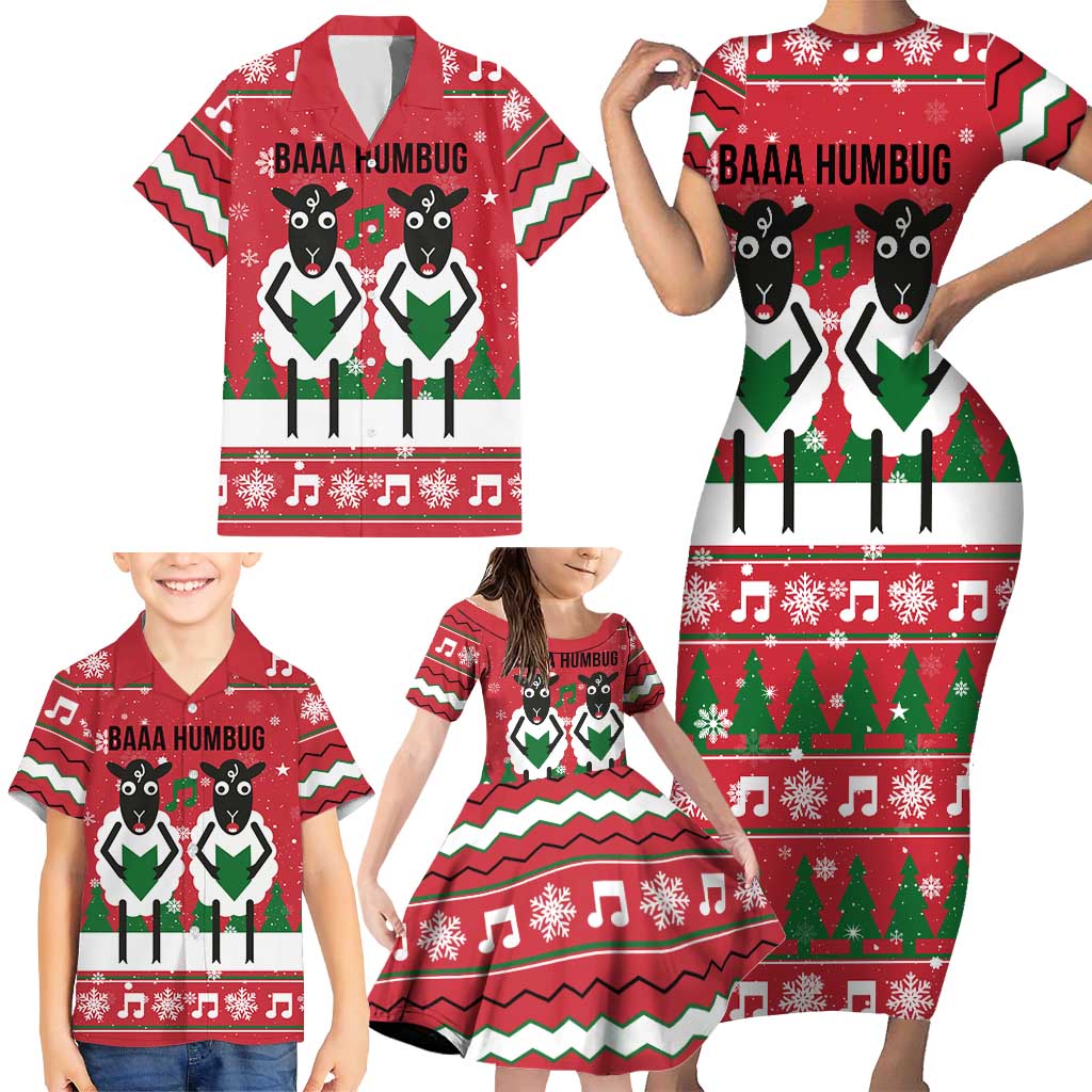 Vintage Sheep Music Christmas Family Matching Short Sleeve Bodycon Dress and Hawaiian Shirt Xmas Holiday Patterns - Wonder Print Shop
