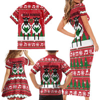 Vintage Sheep Music Christmas Family Matching Short Sleeve Bodycon Dress and Hawaiian Shirt Xmas Holiday Patterns - Wonder Print Shop