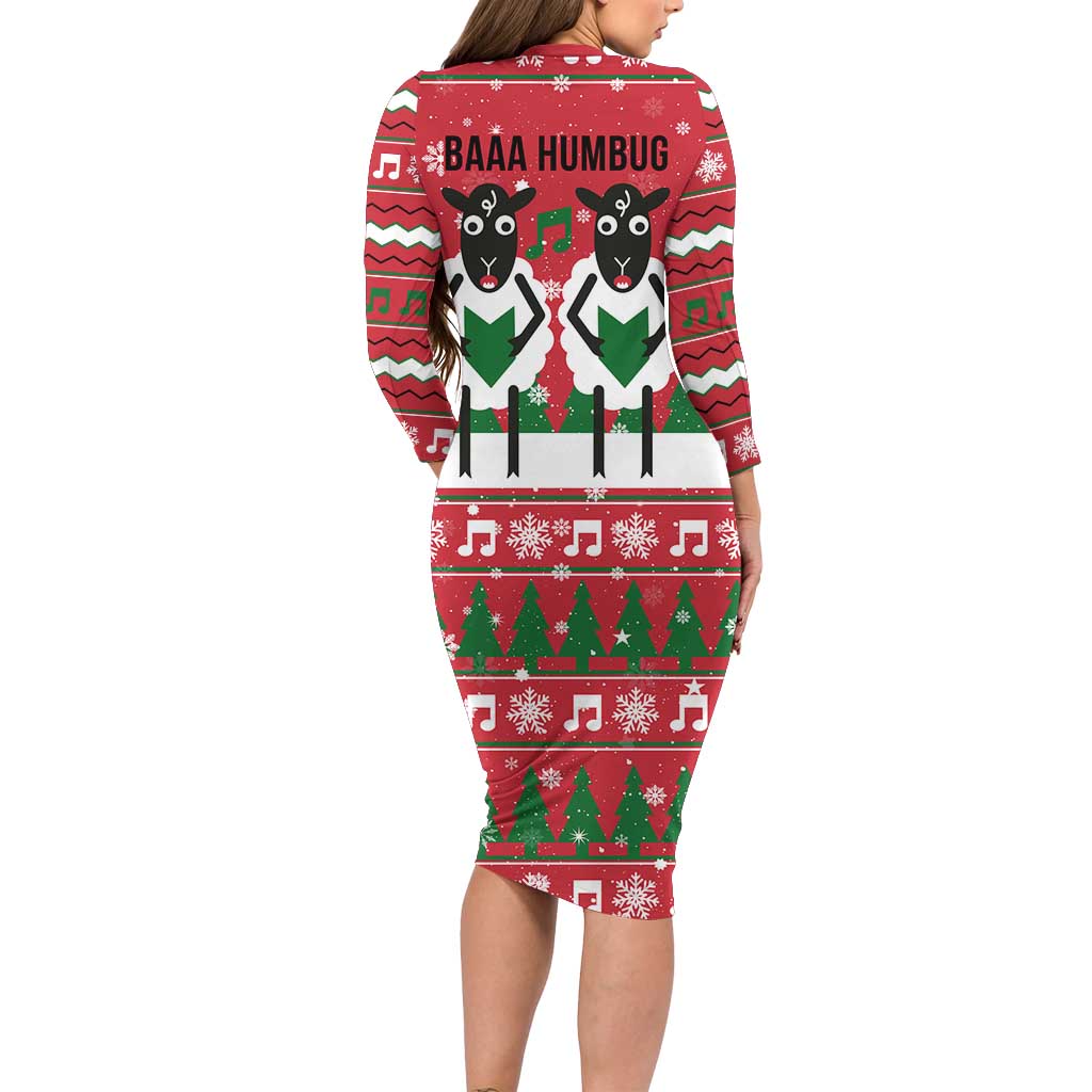 Vintage Sheep Music Christmas Long Sleeve Bodycon Dress Xmas Holiday Patterns - Wonder Print Shop