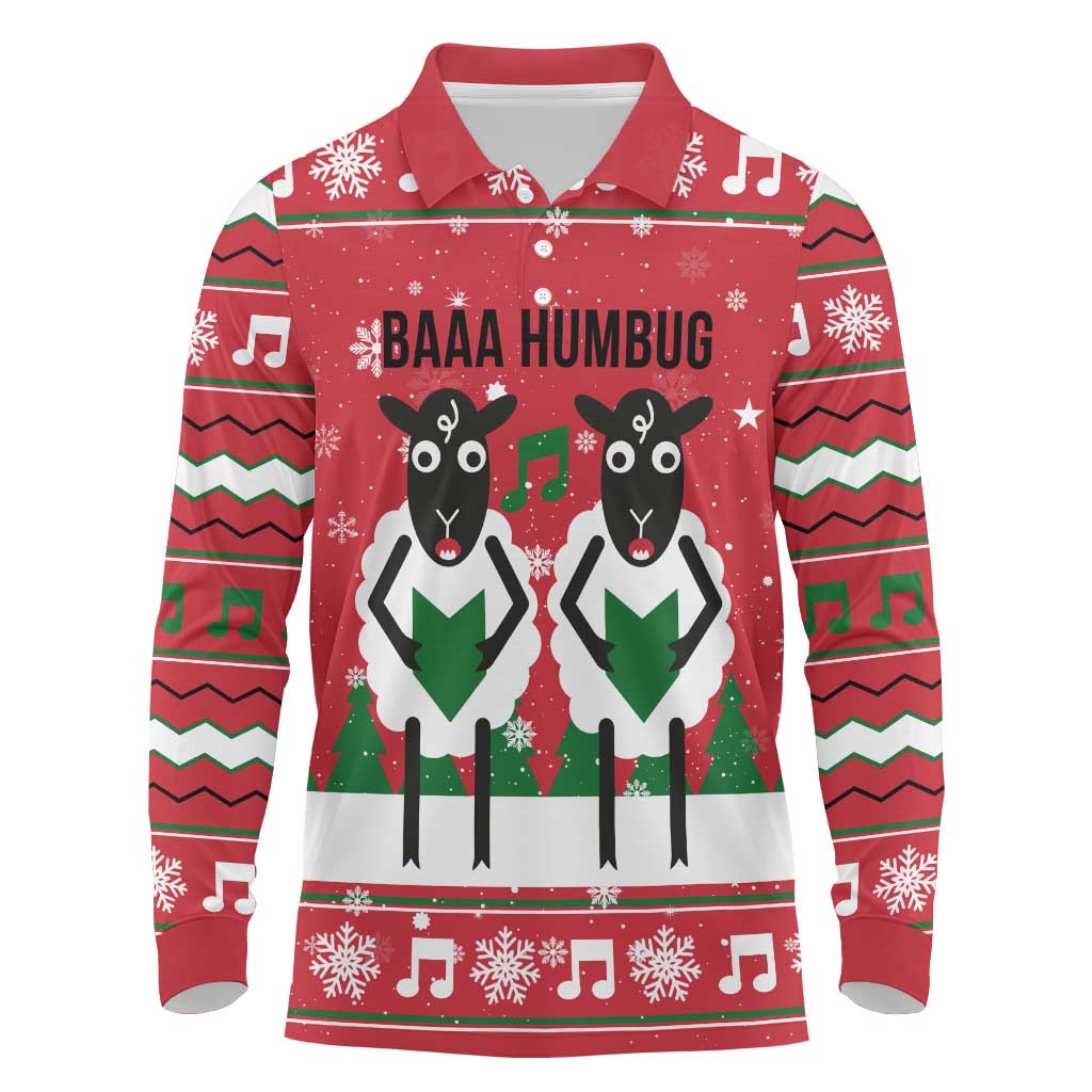 Vintage Sheep Music Christmas Long Sleeve Polo Shirt Xmas Holiday Patterns - Wonder Print Shop