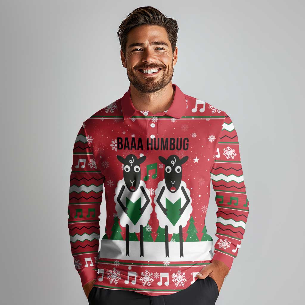 Vintage Sheep Music Christmas Long Sleeve Polo Shirt Xmas Holiday Patterns - Wonder Print Shop
