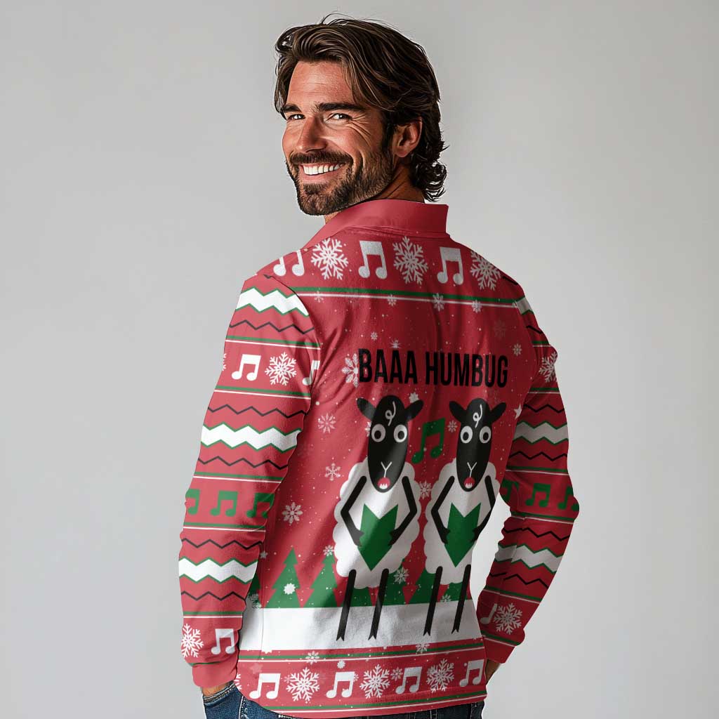 Vintage Sheep Music Christmas Long Sleeve Polo Shirt Xmas Holiday Patterns - Wonder Print Shop
