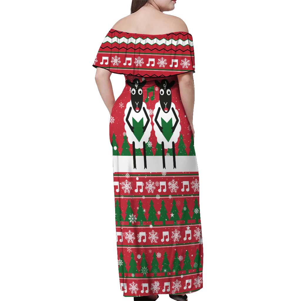 Vintage Sheep Music Christmas Off Shoulder Maxi Dress Xmas Holiday Patterns - Wonder Print Shop
