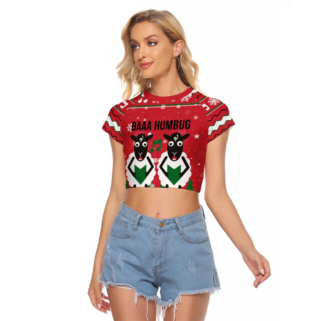 Vintage Sheep Music Christmas Raglan Cropped T Shirt Xmas Holiday Patterns - Wonder Print Shop