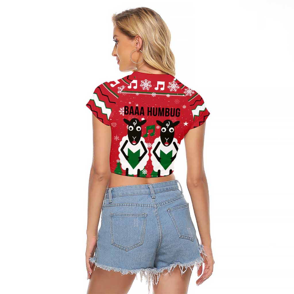 Vintage Sheep Music Christmas Raglan Cropped T Shirt Xmas Holiday Patterns - Wonder Print Shop