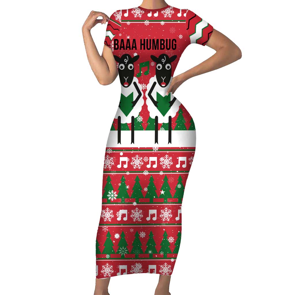 Vintage Sheep Music Christmas Short Sleeve Bodycon Dress Xmas Holiday Patterns - Wonder Print Shop