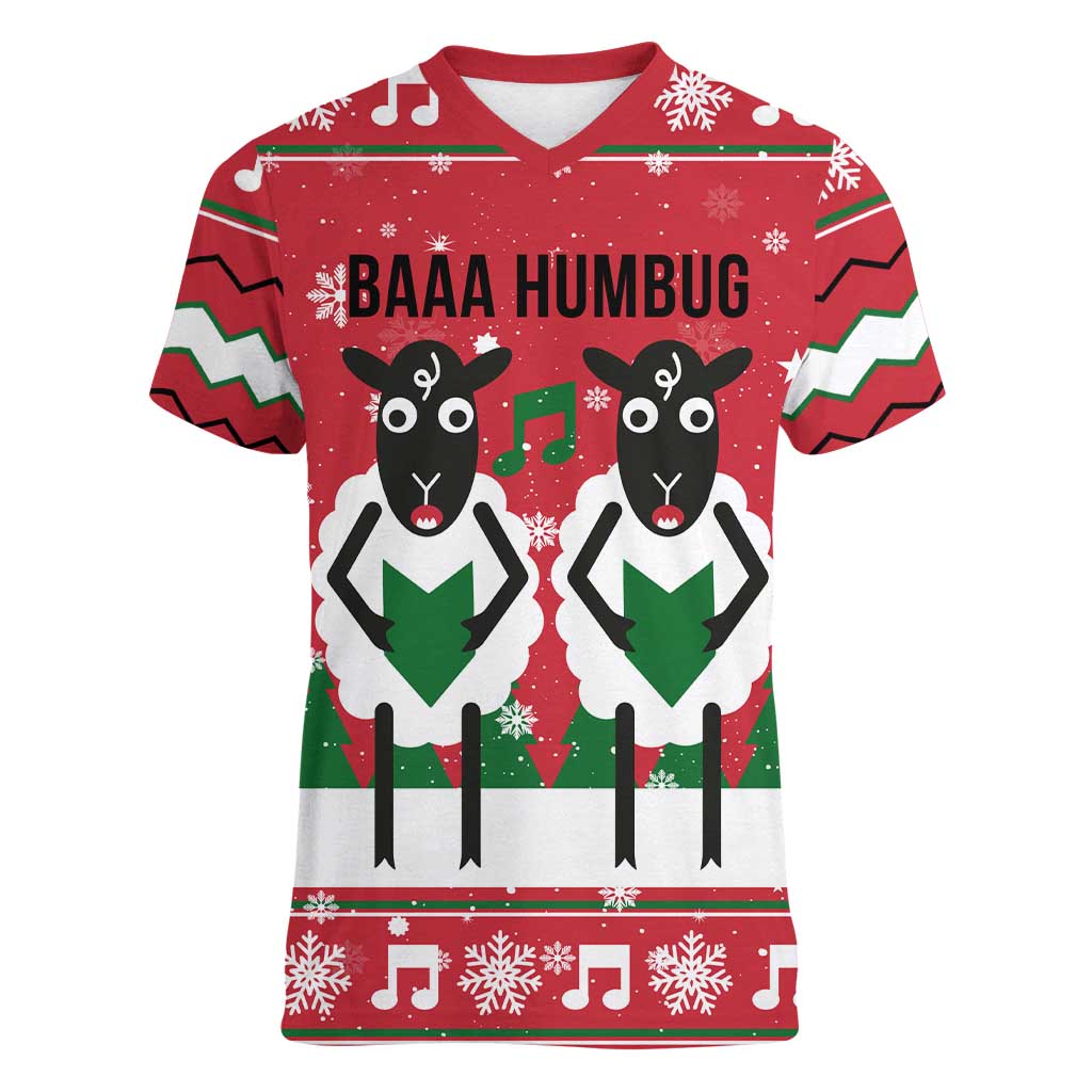Vintage Sheep Music Christmas Women V-Neck T-Shirt Xmas Holiday Patterns - Wonder Print Shop