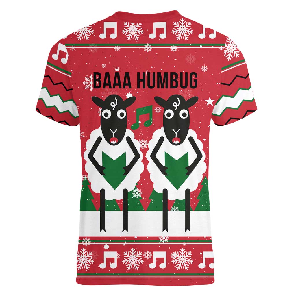Vintage Sheep Music Christmas Women V-Neck T-Shirt Xmas Holiday Patterns - Wonder Print Shop