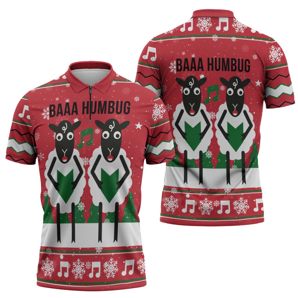 Vintage Sheep Music Christmas Zipper Polo Shirt Xmas Holiday Patterns - Wonder Print Shop