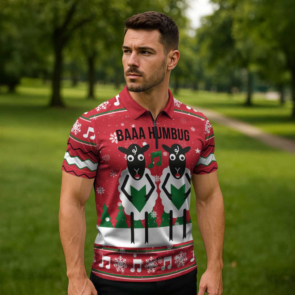 Vintage Sheep Music Christmas Zipper Polo Shirt Xmas Holiday Patterns - Wonder Print Shop