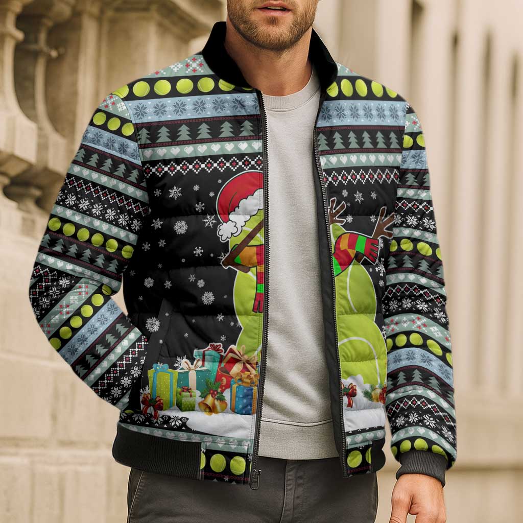 Tennis Snowman Christmas Bomber Puffer Jacket Xmas Holiday Patterns - Wonder Print Shop