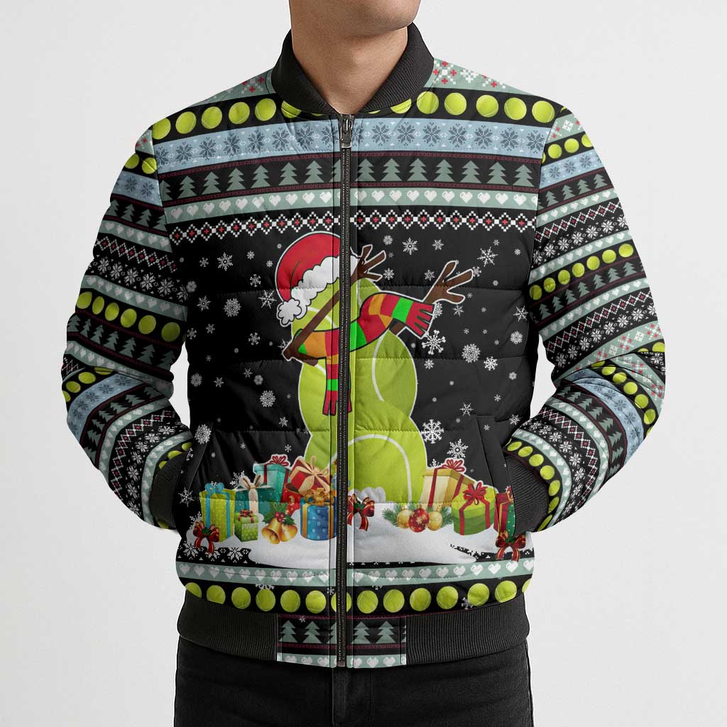 Tennis Snowman Christmas Bomber Puffer Jacket Xmas Holiday Patterns - Wonder Print Shop
