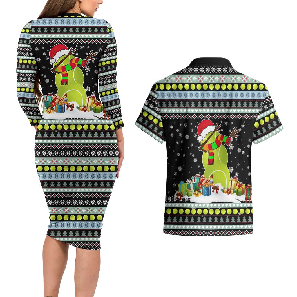 Tennis Snowman Christmas Couples Matching Long Sleeve Bodycon Dress and Hawaiian Shirt Xmas Holiday Patterns - Wonder Print Shop
