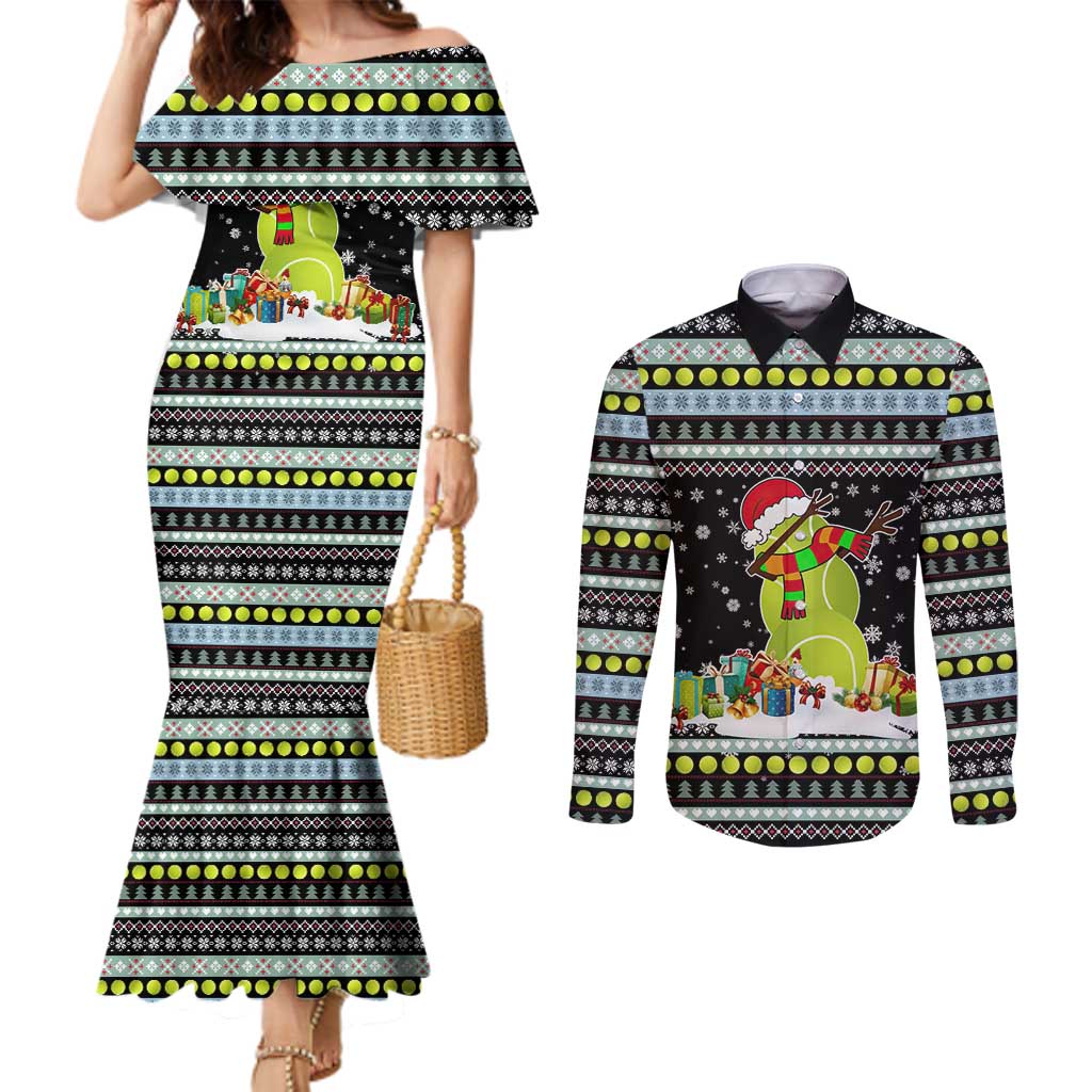Tennis Snowman Christmas Couples Matching Mermaid Dress and Long Sleeve Button Shirt Xmas Holiday Patterns - Wonder Print Shop