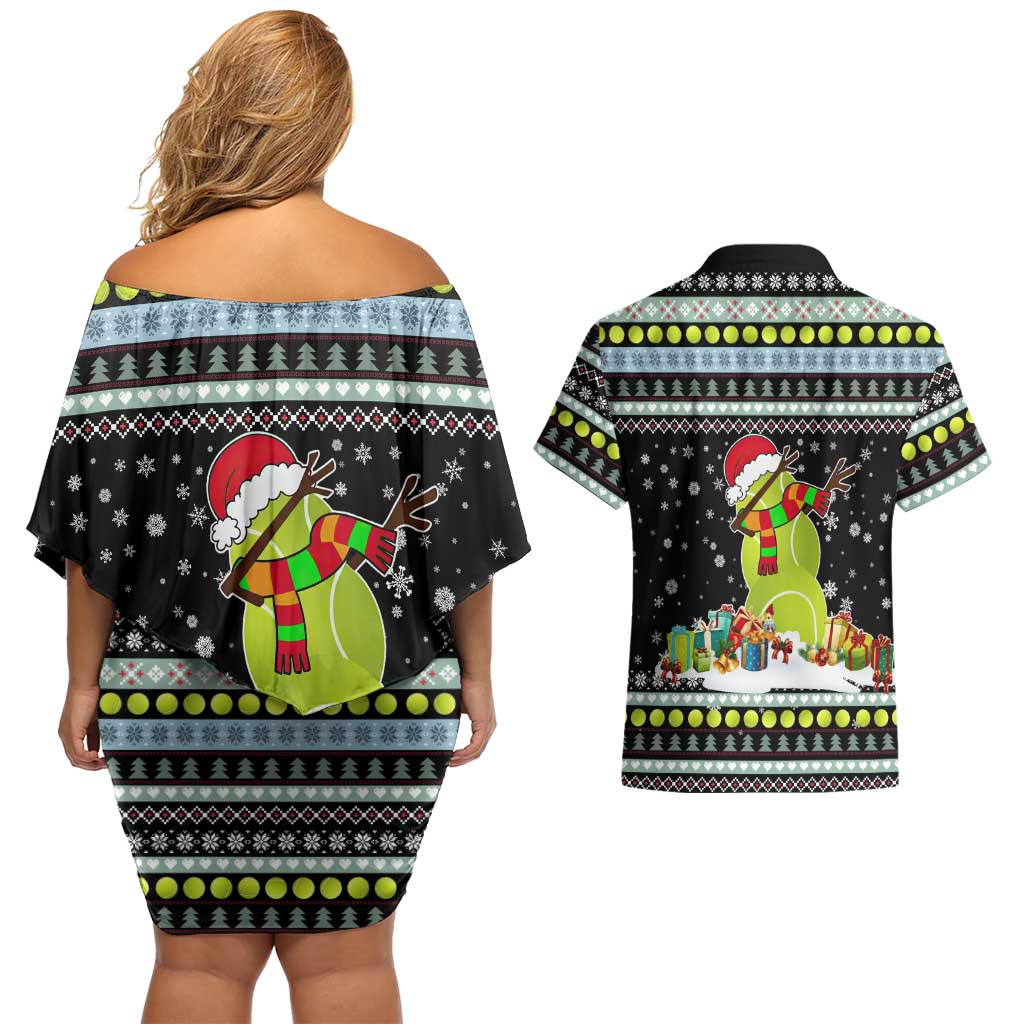 Tennis Snowman Christmas Couples Matching Off Shoulder Short Dress and Hawaiian Shirt Xmas Holiday Patterns - Wonder Print Shop