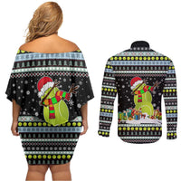 Tennis Snowman Christmas Couples Matching Off Shoulder Short Dress and Long Sleeve Button Shirt Xmas Holiday Patterns - Wonder Print Shop