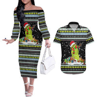 Tennis Snowman Christmas Couples Matching Off The Shoulder Long Sleeve Dress and Hawaiian Shirt Xmas Holiday Patterns - Wonder Print Shop