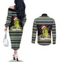 Tennis Snowman Christmas Couples Matching Off The Shoulder Long Sleeve Dress and Long Sleeve Button Shirt Xmas Holiday Patterns - Wonder Print Shop