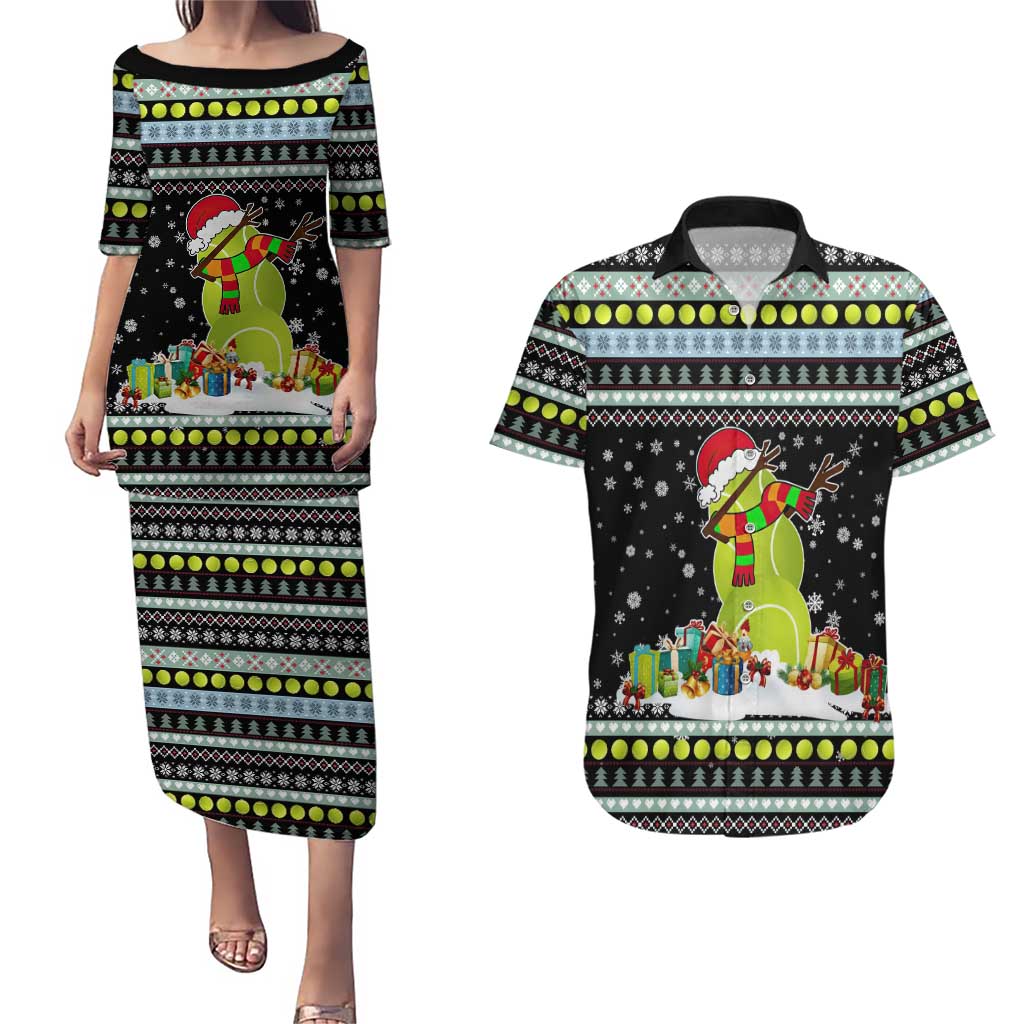 Tennis Snowman Christmas Couples Matching Puletasi and Hawaiian Shirt Xmas Holiday Patterns - Wonder Print Shop
