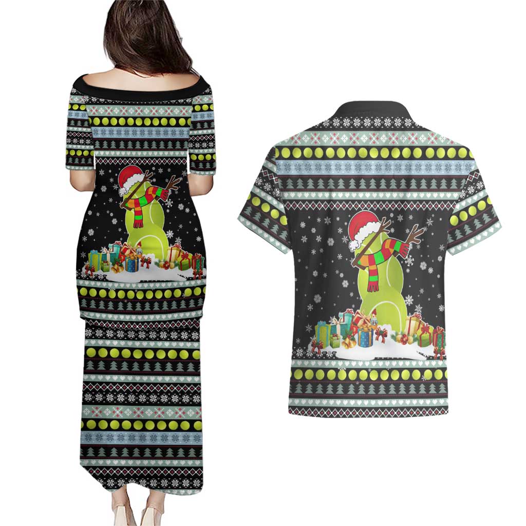 Tennis Snowman Christmas Couples Matching Puletasi and Hawaiian Shirt Xmas Holiday Patterns - Wonder Print Shop