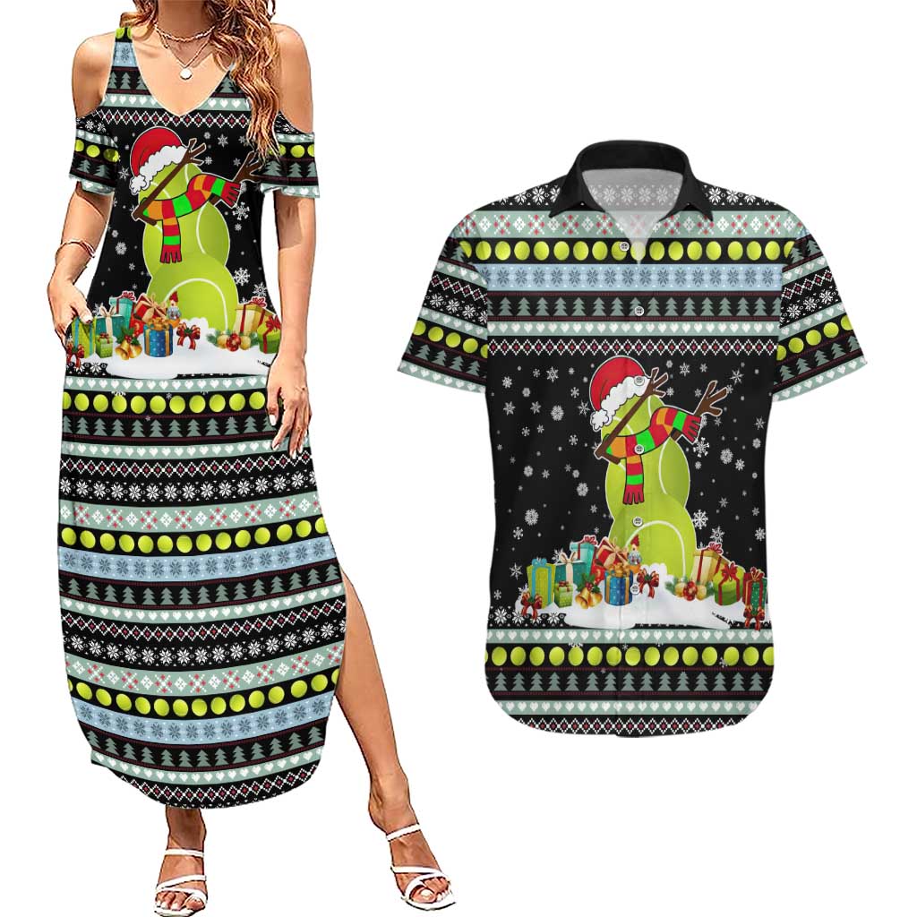 Tennis Snowman Christmas Couples Matching Summer Maxi Dress and Hawaiian Shirt Xmas Holiday Patterns - Wonder Print Shop