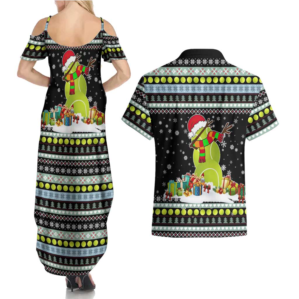 Tennis Snowman Christmas Couples Matching Summer Maxi Dress and Hawaiian Shirt Xmas Holiday Patterns - Wonder Print Shop
