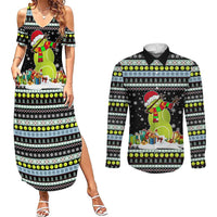Tennis Snowman Christmas Couples Matching Summer Maxi Dress and Long Sleeve Button Shirt Xmas Holiday Patterns - Wonder Print Shop