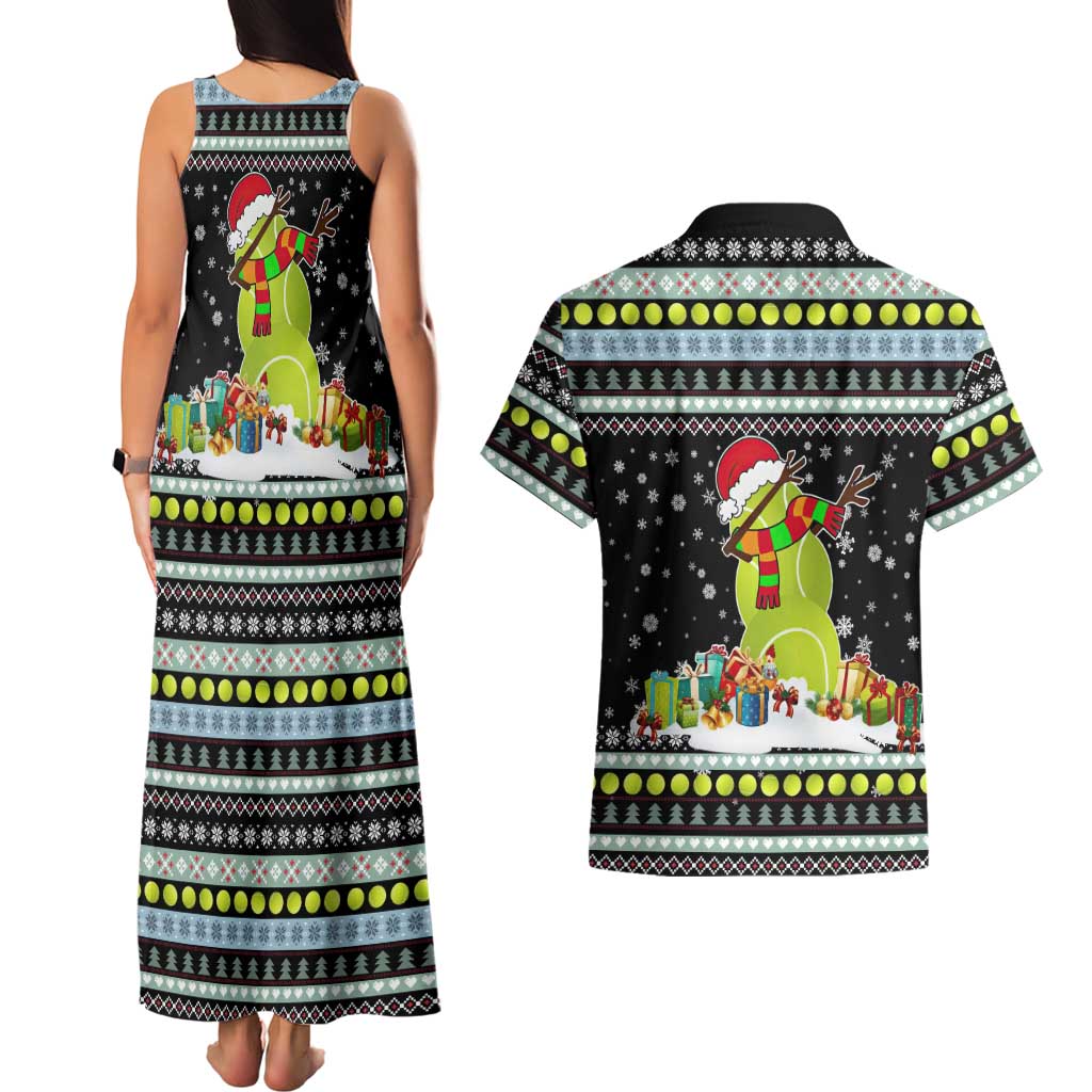 Tennis Snowman Christmas Couples Matching Tank Maxi Dress and Hawaiian Shirt Xmas Holiday Patterns - Wonder Print Shop