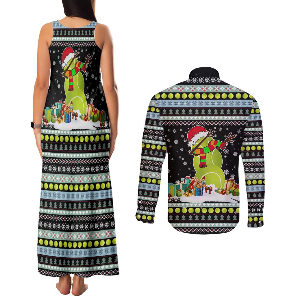 Tennis Snowman Christmas Couples Matching Tank Maxi Dress and Long Sleeve Button Shirt Xmas Holiday Patterns - Wonder Print Shop