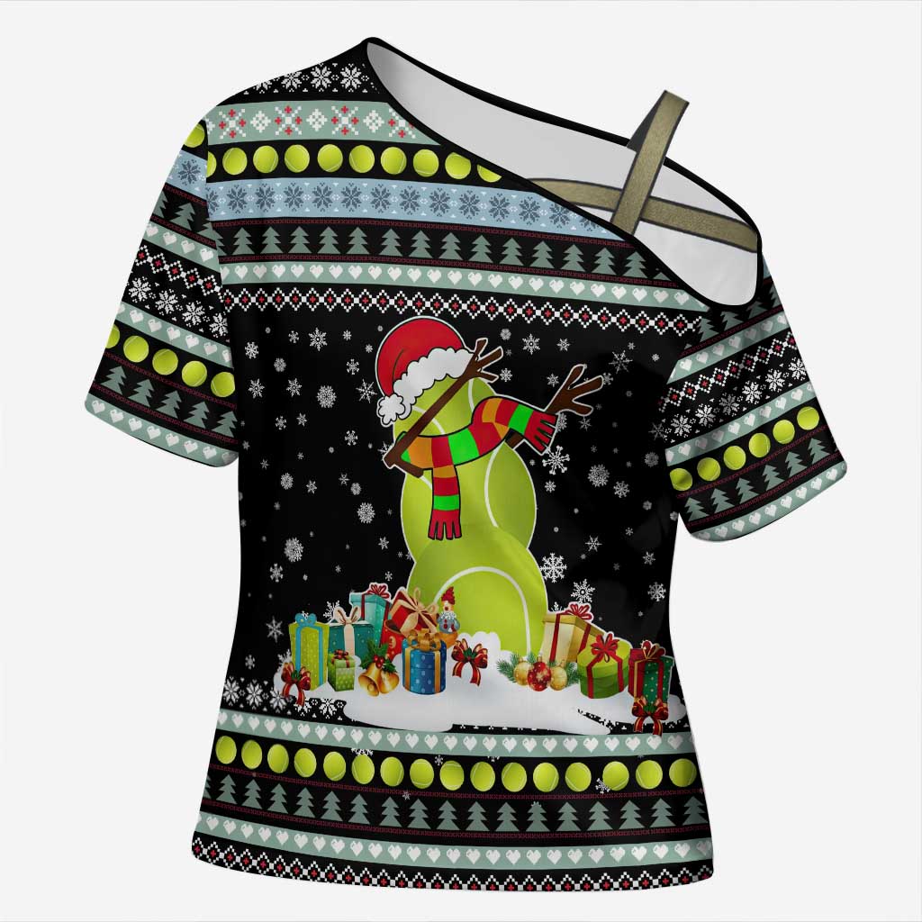 Tennis Snowman Christmas Cross Shoulder Shirt Xmas Holiday Patterns - Wonder Print Shop