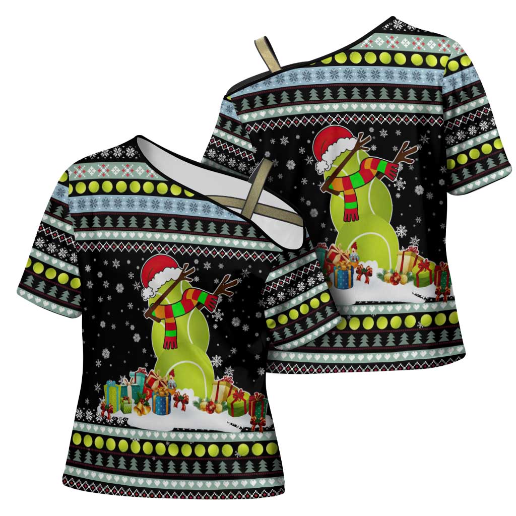 Tennis Snowman Christmas Cross Shoulder Shirt Xmas Holiday Patterns - Wonder Print Shop