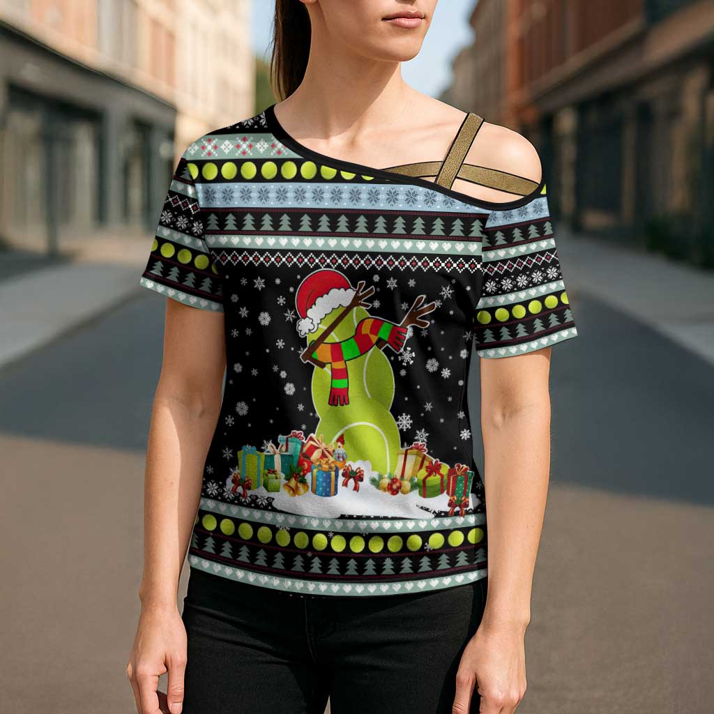 Tennis Snowman Christmas Cross Shoulder Shirt Xmas Holiday Patterns - Wonder Print Shop