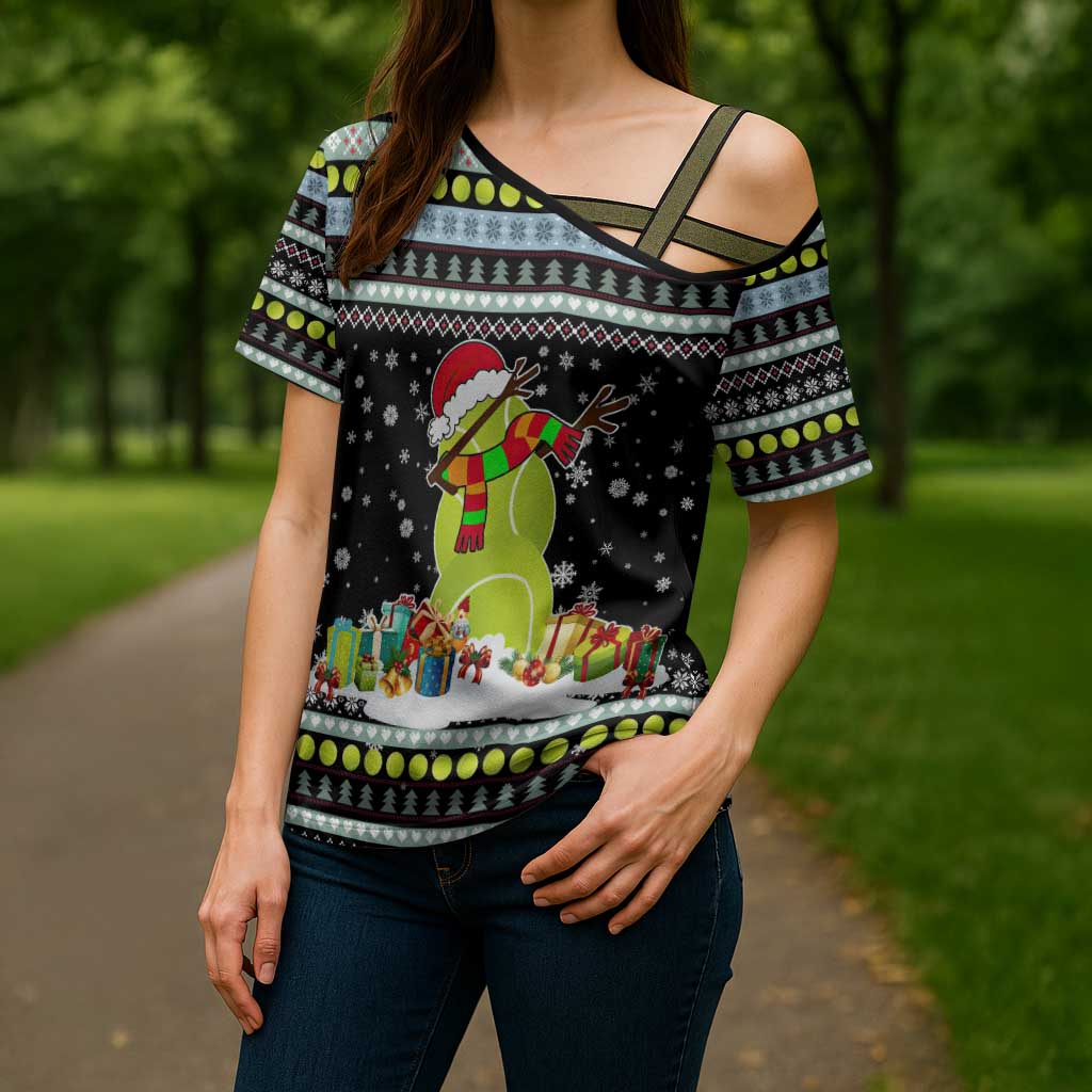 Tennis Snowman Christmas Cross Shoulder Shirt Xmas Holiday Patterns - Wonder Print Shop