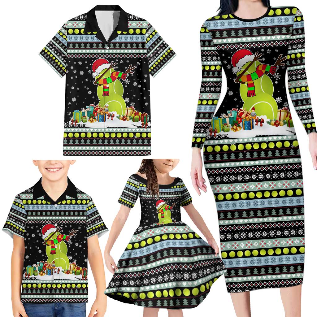 Tennis Snowman Christmas Family Matching Long Sleeve Bodycon Dress and Hawaiian Shirt Xmas Holiday Patterns - Wonder Print Shop