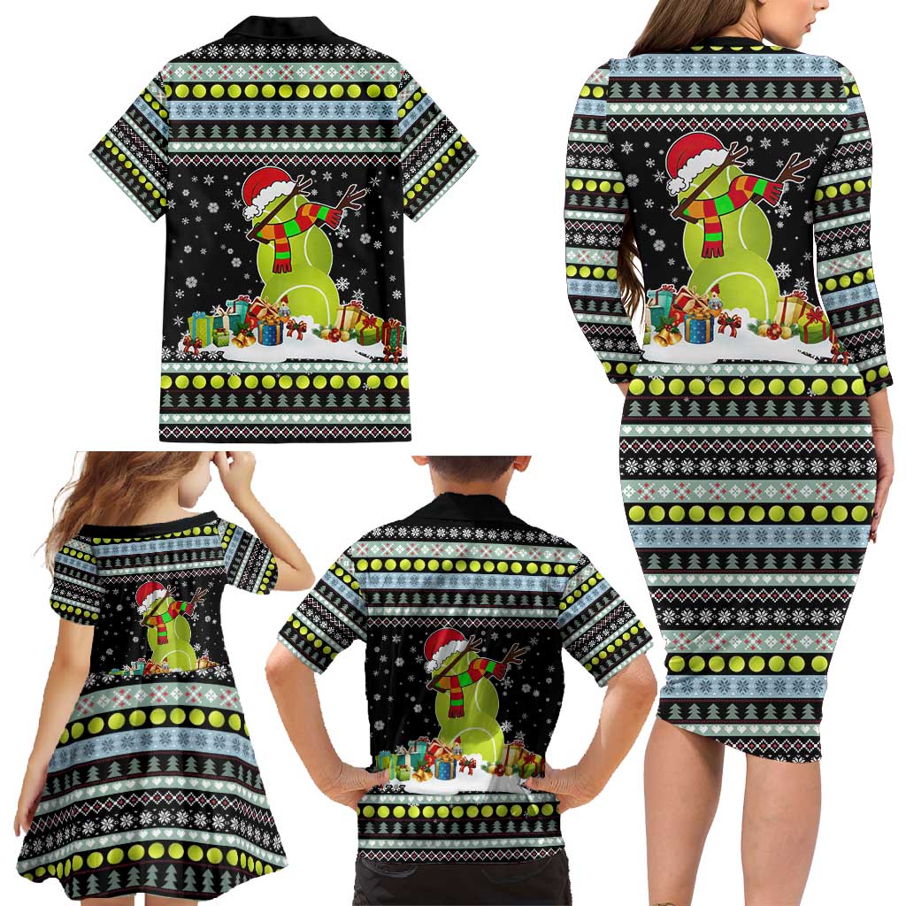 Tennis Snowman Christmas Family Matching Long Sleeve Bodycon Dress and Hawaiian Shirt Xmas Holiday Patterns - Wonder Print Shop