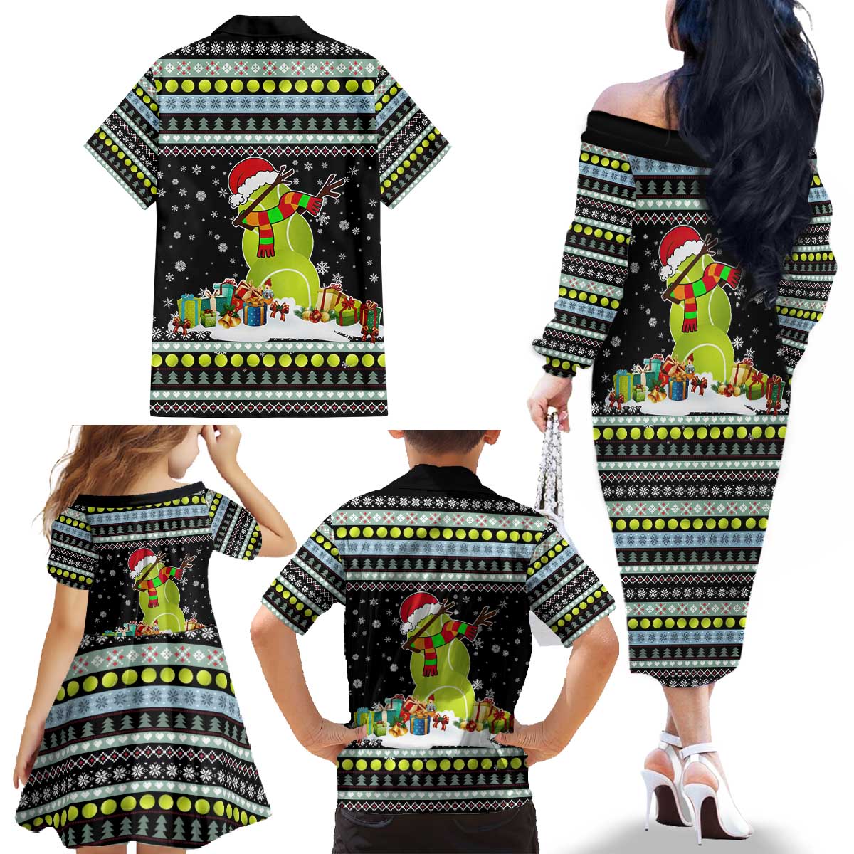 Tennis Snowman Christmas Family Matching Off The Shoulder Long Sleeve Dress and Hawaiian Shirt Xmas Holiday Patterns - Wonder Print Shop