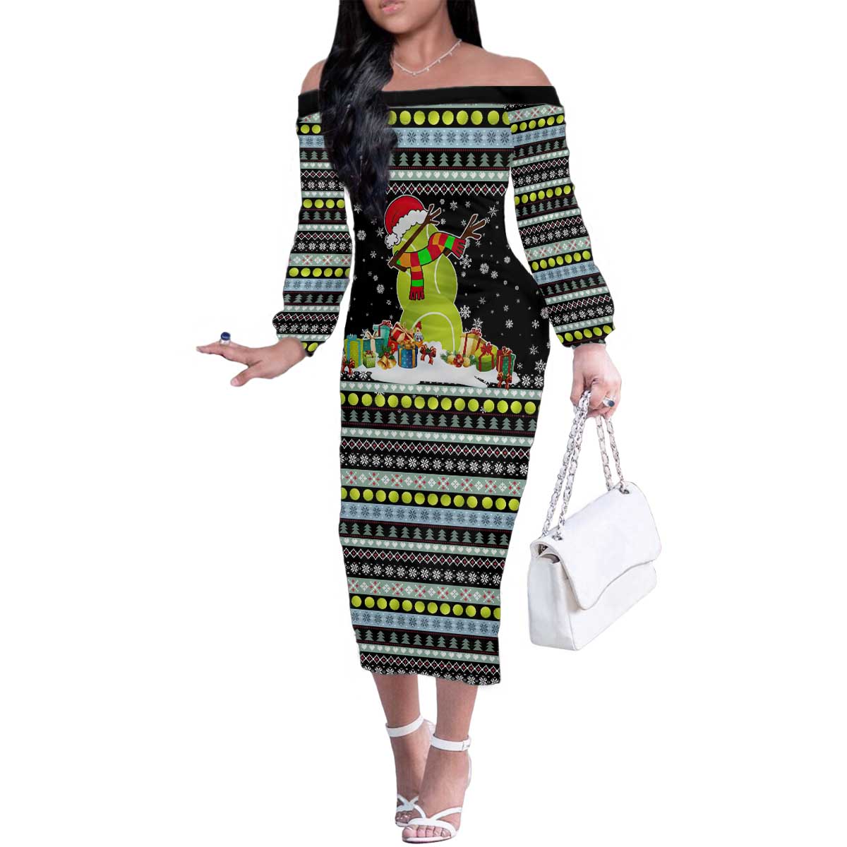Tennis Snowman Christmas Family Matching Off The Shoulder Long Sleeve Dress and Hawaiian Shirt Xmas Holiday Patterns - Wonder Print Shop