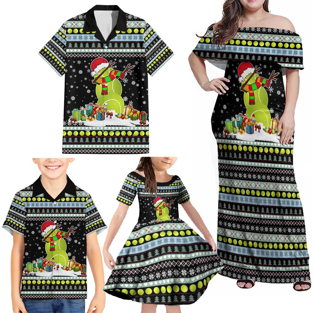 Tennis Snowman Christmas Family Matching Off Shoulder Maxi Dress and Hawaiian Shirt Xmas Holiday Patterns - Wonder Print Shop
