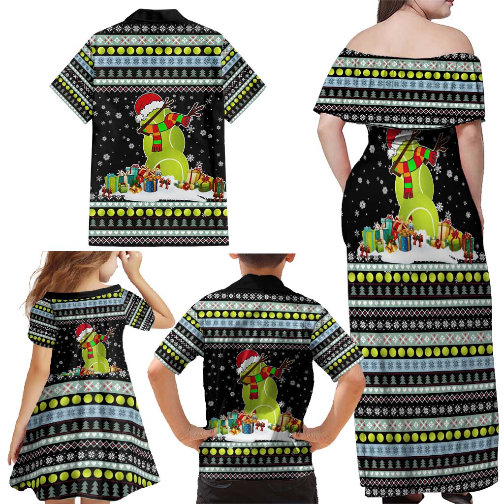 Tennis Snowman Christmas Family Matching Off Shoulder Maxi Dress and Hawaiian Shirt Xmas Holiday Patterns - Wonder Print Shop