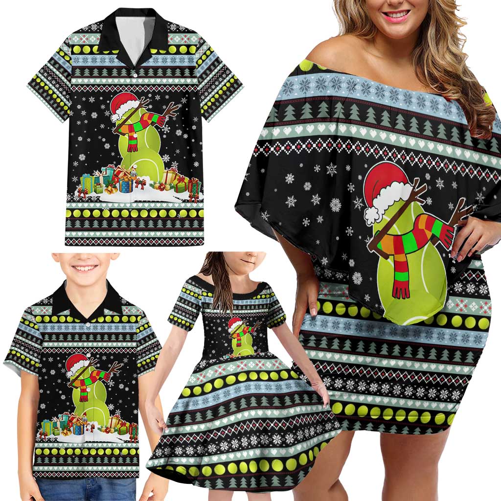 Tennis Snowman Christmas Family Matching Off Shoulder Short Dress and Hawaiian Shirt Xmas Holiday Patterns - Wonder Print Shop