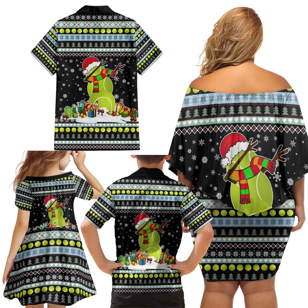 Tennis Snowman Christmas Family Matching Off Shoulder Short Dress and Hawaiian Shirt Xmas Holiday Patterns - Wonder Print Shop