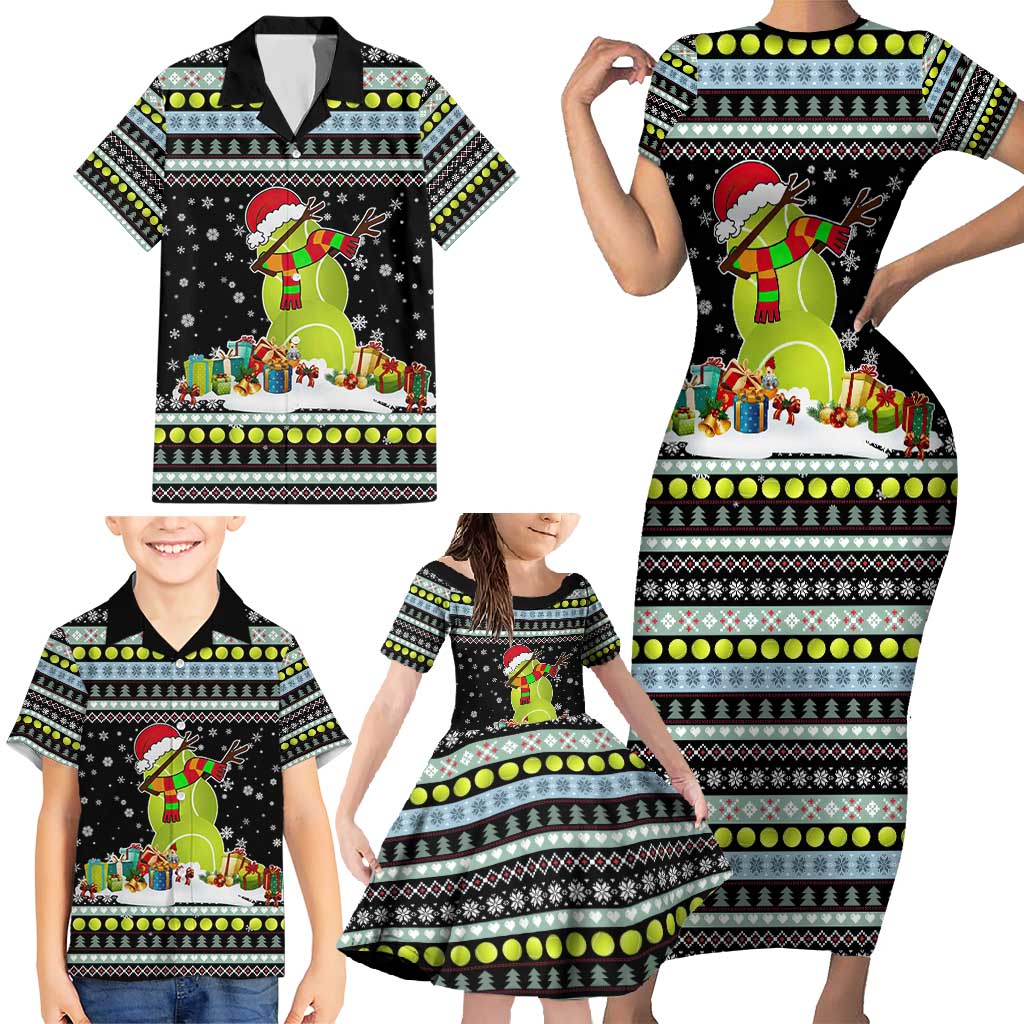 Tennis Snowman Christmas Family Matching Short Sleeve Bodycon Dress and Hawaiian Shirt Xmas Holiday Patterns - Wonder Print Shop