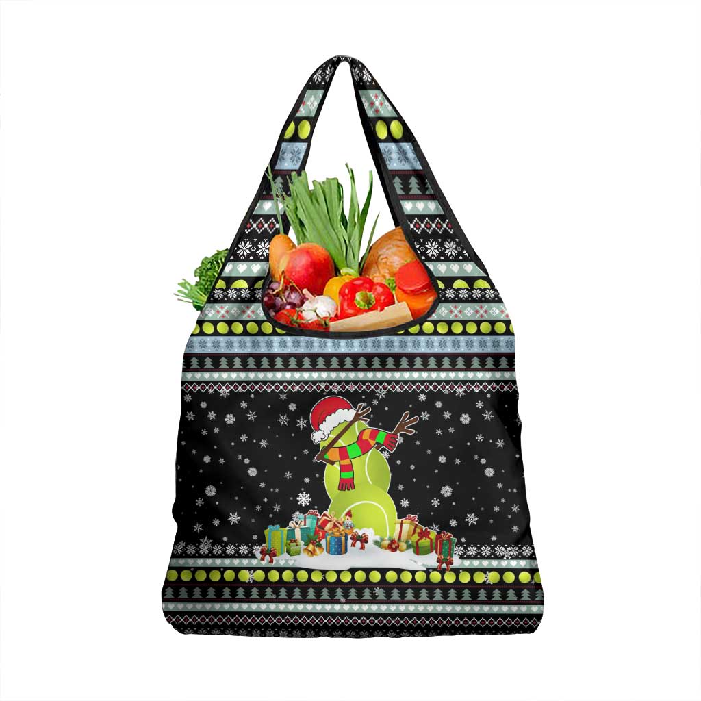 Tennis Snowman Christmas Grocery Bag Xmas Holiday Patterns - undefined