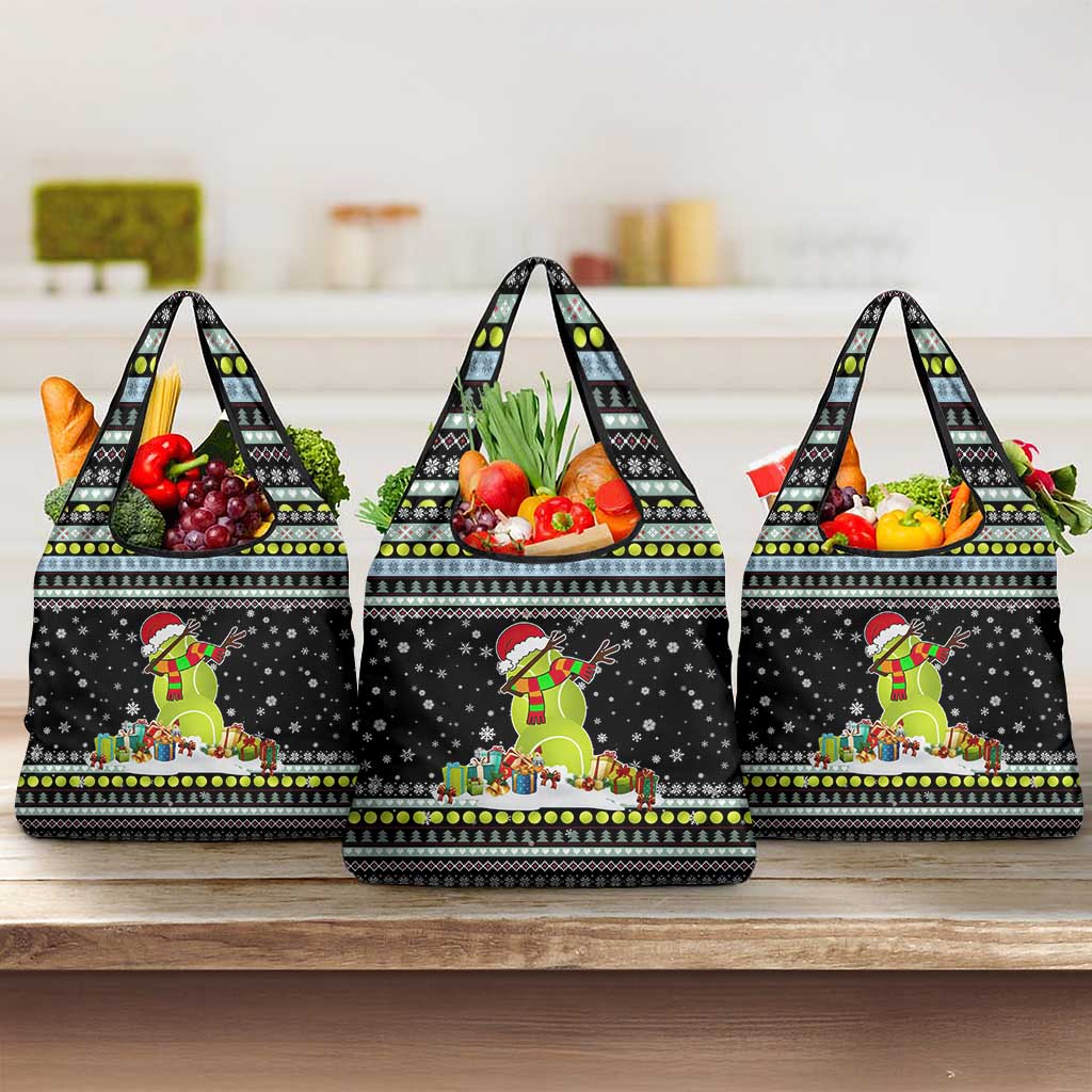 Tennis Snowman Christmas Grocery Bag Xmas Holiday Patterns - undefined