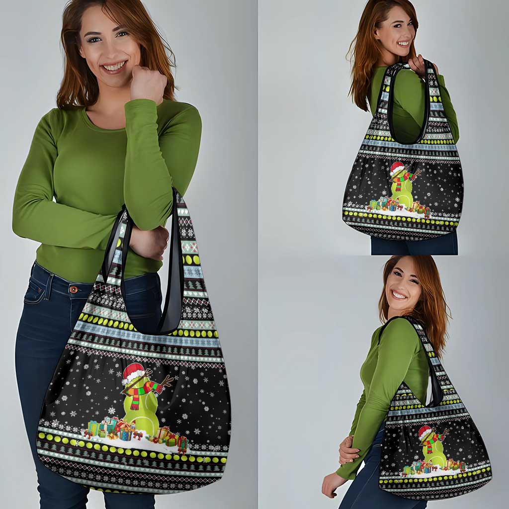 Tennis Snowman Christmas Grocery Bag Xmas Holiday Patterns - undefined