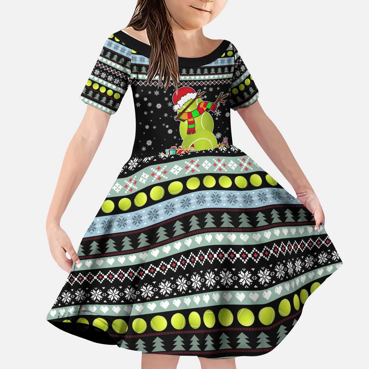 Tennis Snowman Christmas Kid Short Sleeve Dress Xmas Holiday Patterns - Wonder Print Shop