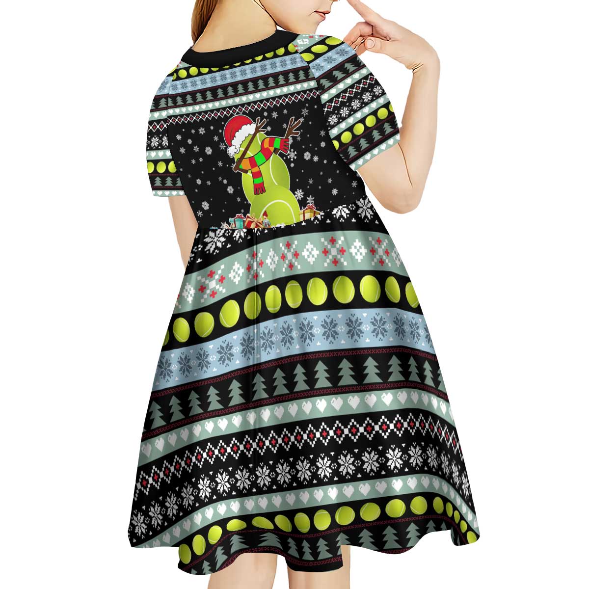 Tennis Snowman Christmas Kid Short Sleeve Dress Xmas Holiday Patterns - Wonder Print Shop
